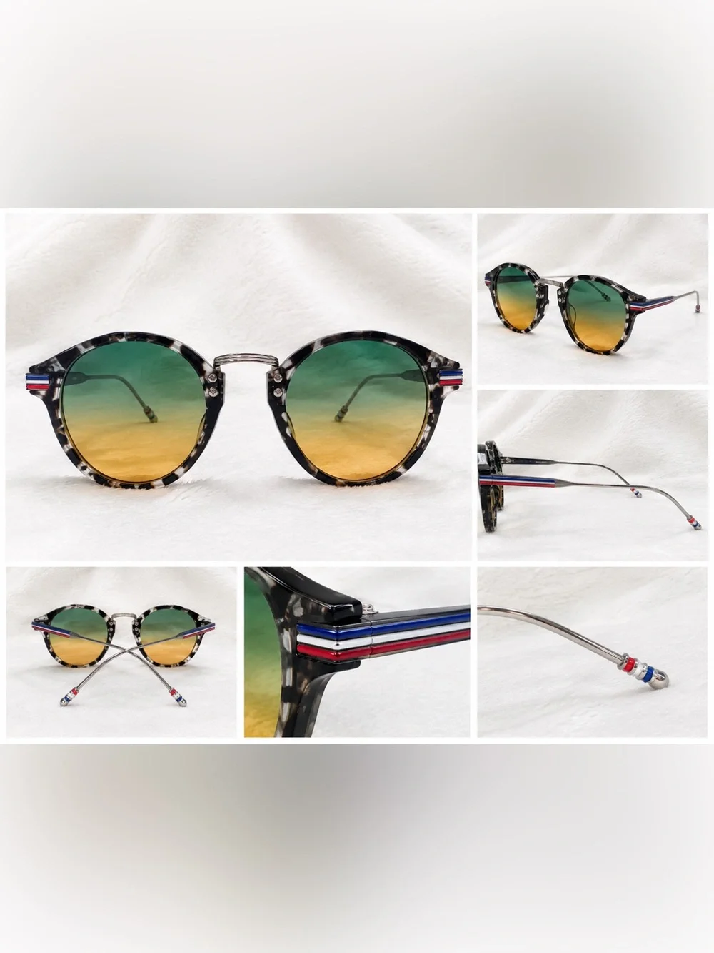 Tortoiseshell Round Gradient Sunglasses - Green to Amber Lenses